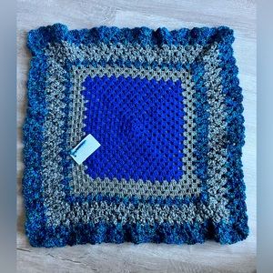 Handmade Square Blanket 28x28 Blue Gray Green Petaluma Knitters Made in USA CA